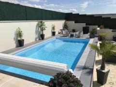 Tour de piscine grès Céram sur ossature galva Ceramsteel