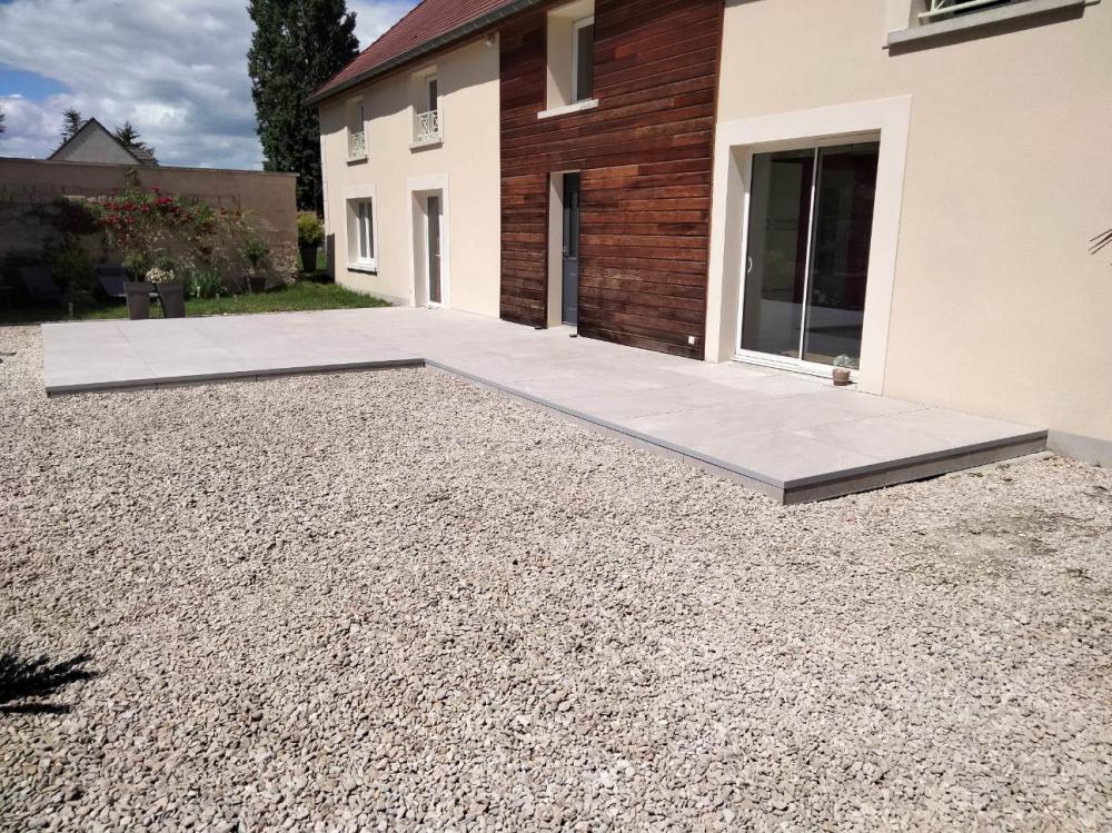 Terrasse grès 90x90 sur ossature Terrassteel 